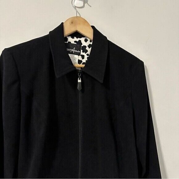 Vintage 80s Mob Wife Black Animal Print Contrast Trim Jacket Blazer Zip Sz 10 - Picture 3 of 10